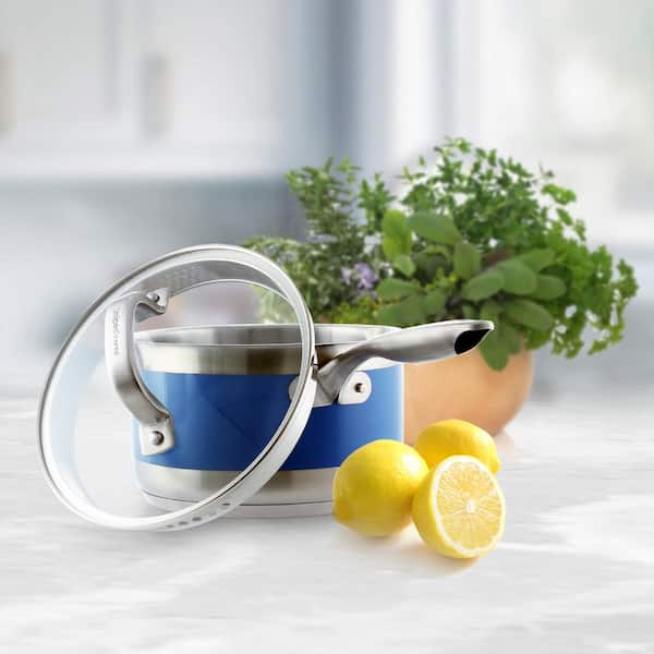 Chantal Stripes Stainless Steel Pouring Saucepan - Blue Cove, 2.5