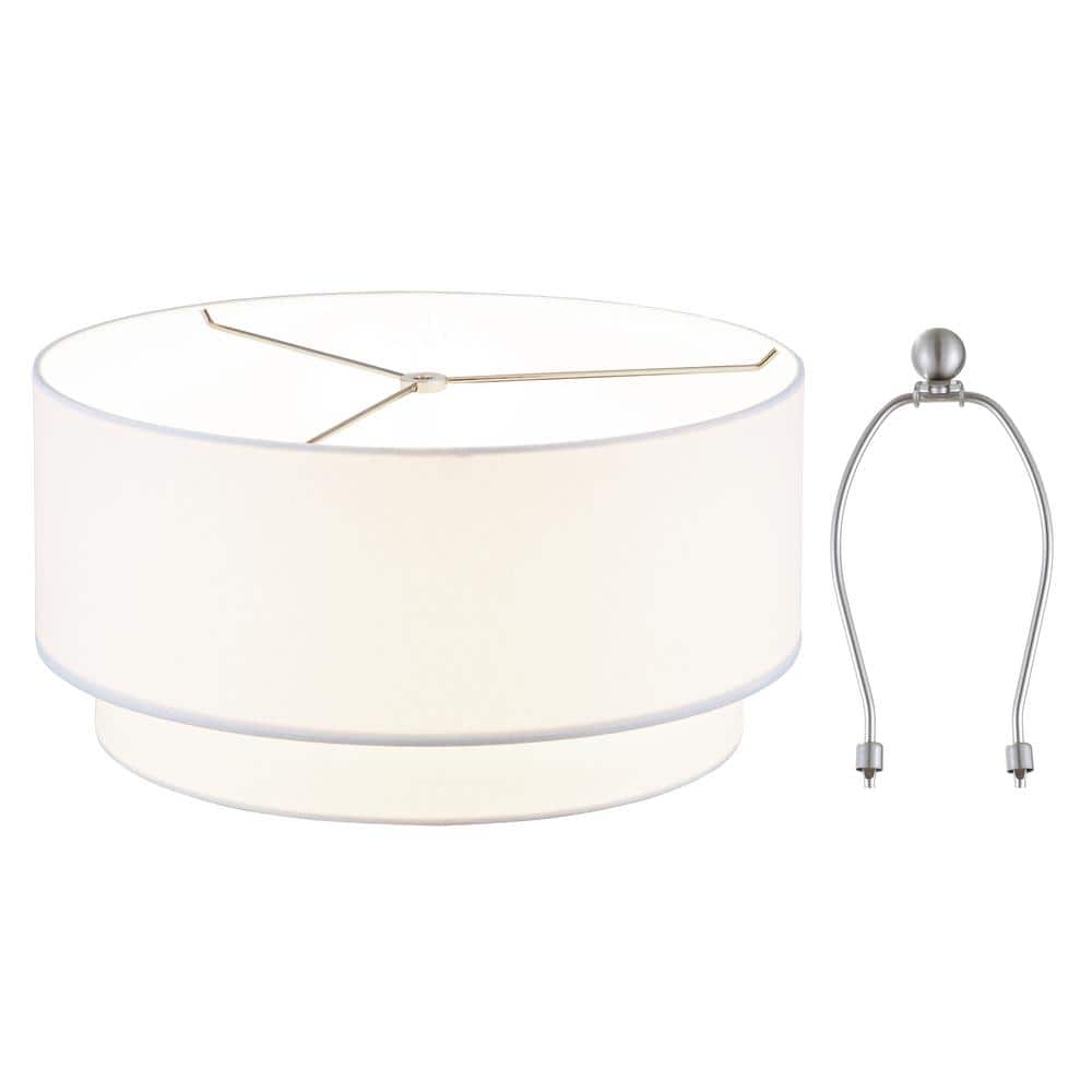 "16.5 x 16. 5 x 8. 5"" H Premium Double Drum Linen Pure White Shade w/ 7"" Harp and Finial 2"" Fitter for Table/Floor Lamp" price history on PriceWatchPro