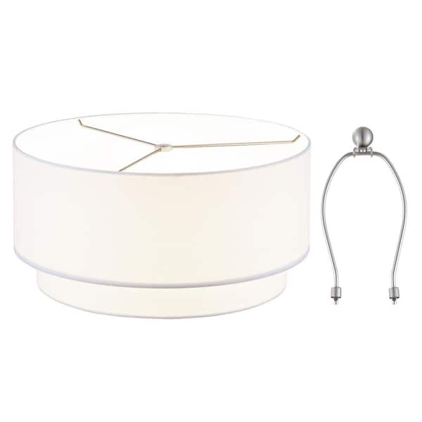 16.5 x 16. 5 x 8. 5" H Premium Double Drum Linen Pure White Shade w/ 7" Harp and Finial 2" Fitter for Table/Floor Lamp