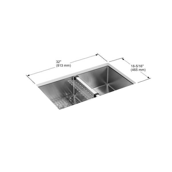 KOHLER Strive Undermount Stainless Steel 32 in. Double Bowl Kitchen Sink Kit
