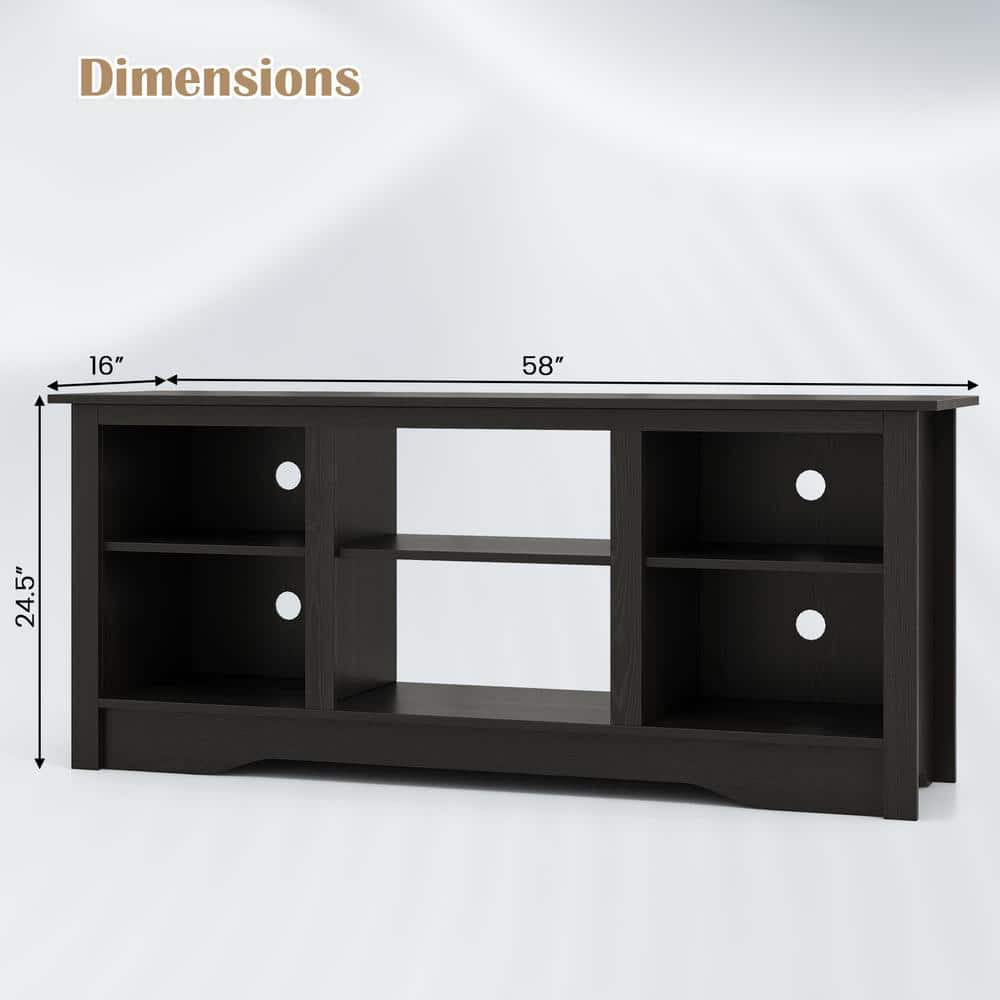Black MDF TV Stand with Fireplace and Adjustable Shelves