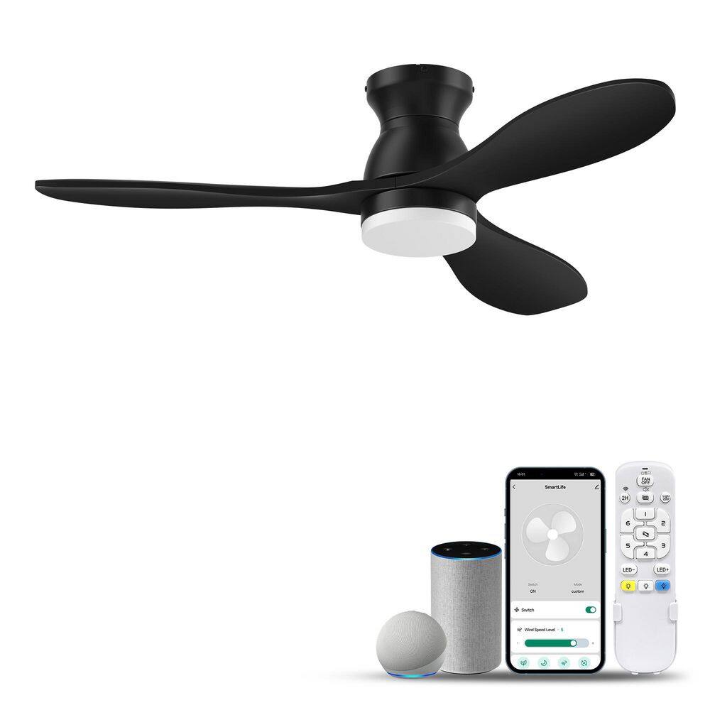 52 in. Smart All Black 3-Blade Flush Mount Ceiling Fan with Light-Alexa & Google Voice, Wi-Fi, App, Remote Control price history on PriceWatchPro