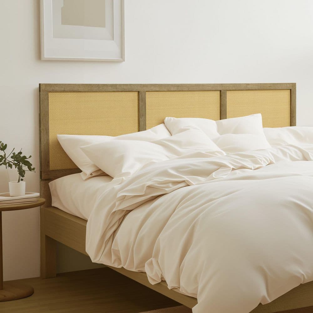 Natural Rubberwood and Rattan King Headboard