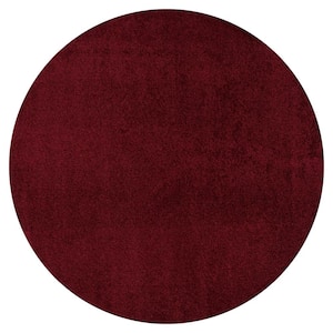 Haze Solid Low-Pile Dark Red 4 ft. Round Area Rug