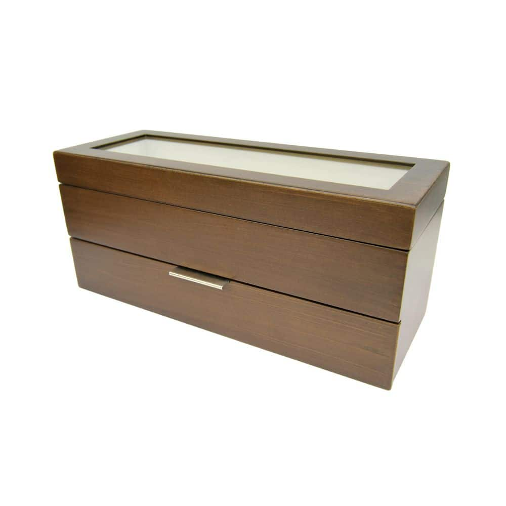 BEY-BERK Cherry Wood 36-Watch Box with Glass Top and 2-Drawers, Velour  Lining and Pillows BB686BRW - The Home Depot