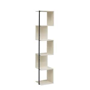 Yaztra 62.25 in. Tall Cream Weave Composite 5-Shelf Corner Bookcase With Cylinder Metal Leg Post