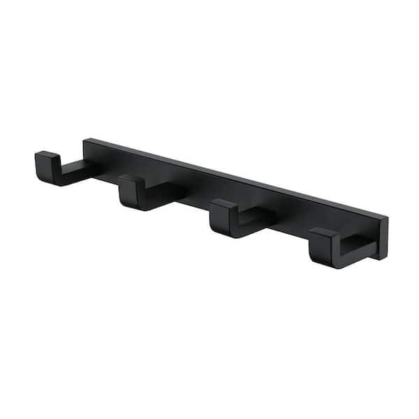 Stainless Steel J-Hook Robe/Towel Hook in Matte Black with 4 Post Hooks