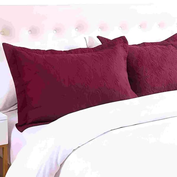 MarCielo Burgundy Embroidery Pillow Shams Polyester Standard Pillow Protector
