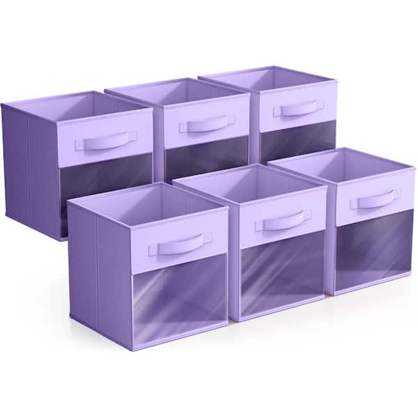 Sorbus Storage Bins with Clear Window - 6-Pack Foldable Baskets - 10.5" L x 10.5" W x 11" H - Pastel Purple
