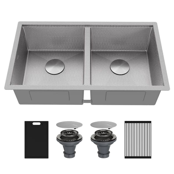 Matrix 32 in. Undermount 50/50 Double Bowl 16 Gauge Stainless Steel Workstation Kitchen Sink