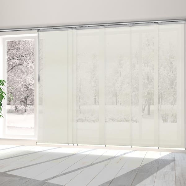 EMOH Ashy Mesh 110 in.- 153 in. W x 94 in. L Adjustable 7-Panel Satin Nickel Single Rail Panel Track with 23.5 in. Slates