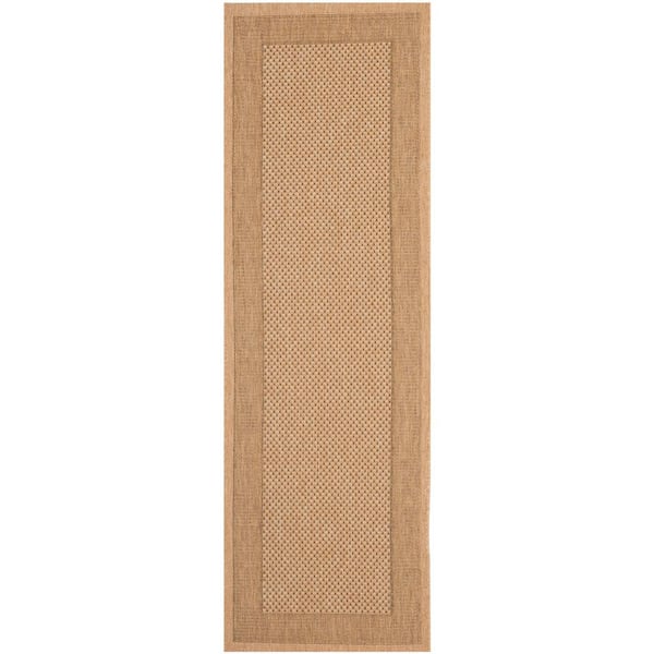 Courtyard Natural/Gold 2 ft. x 5 ft. Border Solid Color Indoor/Outdoor Runner Rug