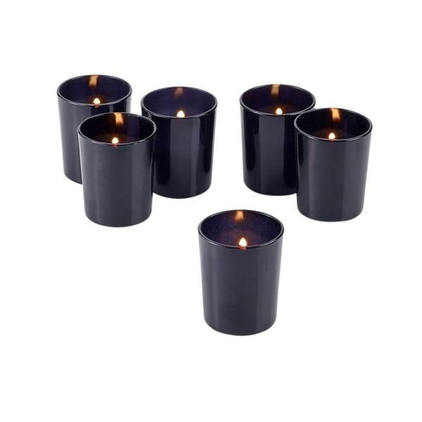 Light In The Dark Black Frosted Glass Round Votive Candle Holders with White Votive Candles (Set of 36)