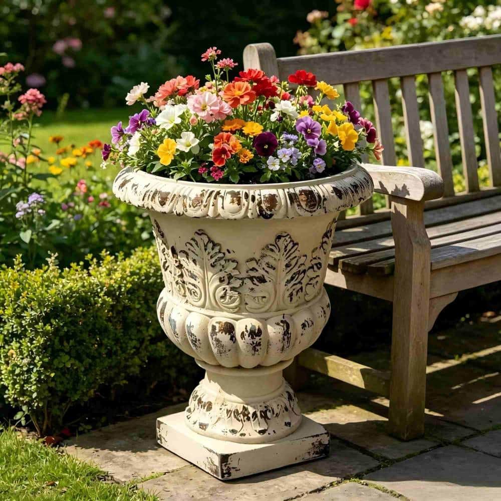 "MGO Outdoor Garden Urn Planter, Antique White 16.53""Wx16.53""Dx20.47""H" price history on PriceWatchPro