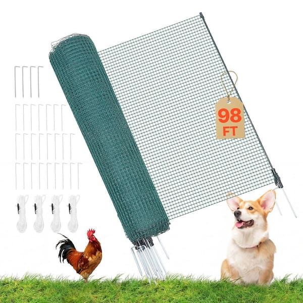 Temporary Fence with Posts, 1180.8 in.W x 46.8 in.H, Plastic Mesh Fencing, Garden Safety Fences Netting with Guy Ropes