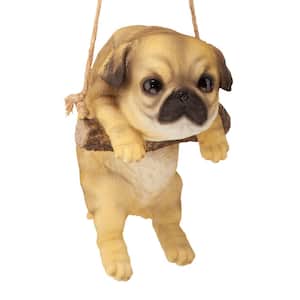 8 in. H Pug Puppy on a Perch Hanging Dog Sculpture