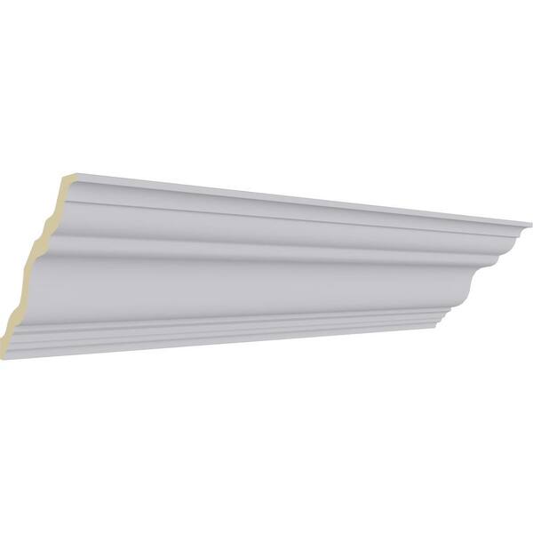 Ekena Millwork 3-7/8 in. x 3-7/8 in. x 94-1/2 in. Polyurethane Dublin Traditional Smooth Crown Moulding