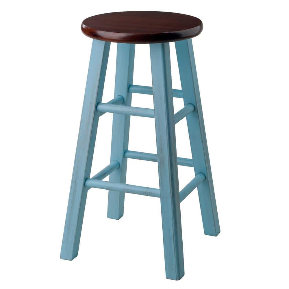 Rustic Light Blue & Walnut 24" Wood Counter Stool
