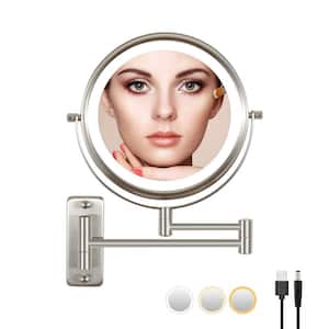 16.8 in. W x 12 in. H Round Magnifying, Lighted Wall Bathroom Makeup Mirror in Brush Nickel