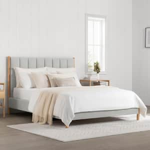 Oswin Light Grey Wood Frame Full Upholstered Platform Bed Mid-Century Modern Bed Frame with Channel Tufting