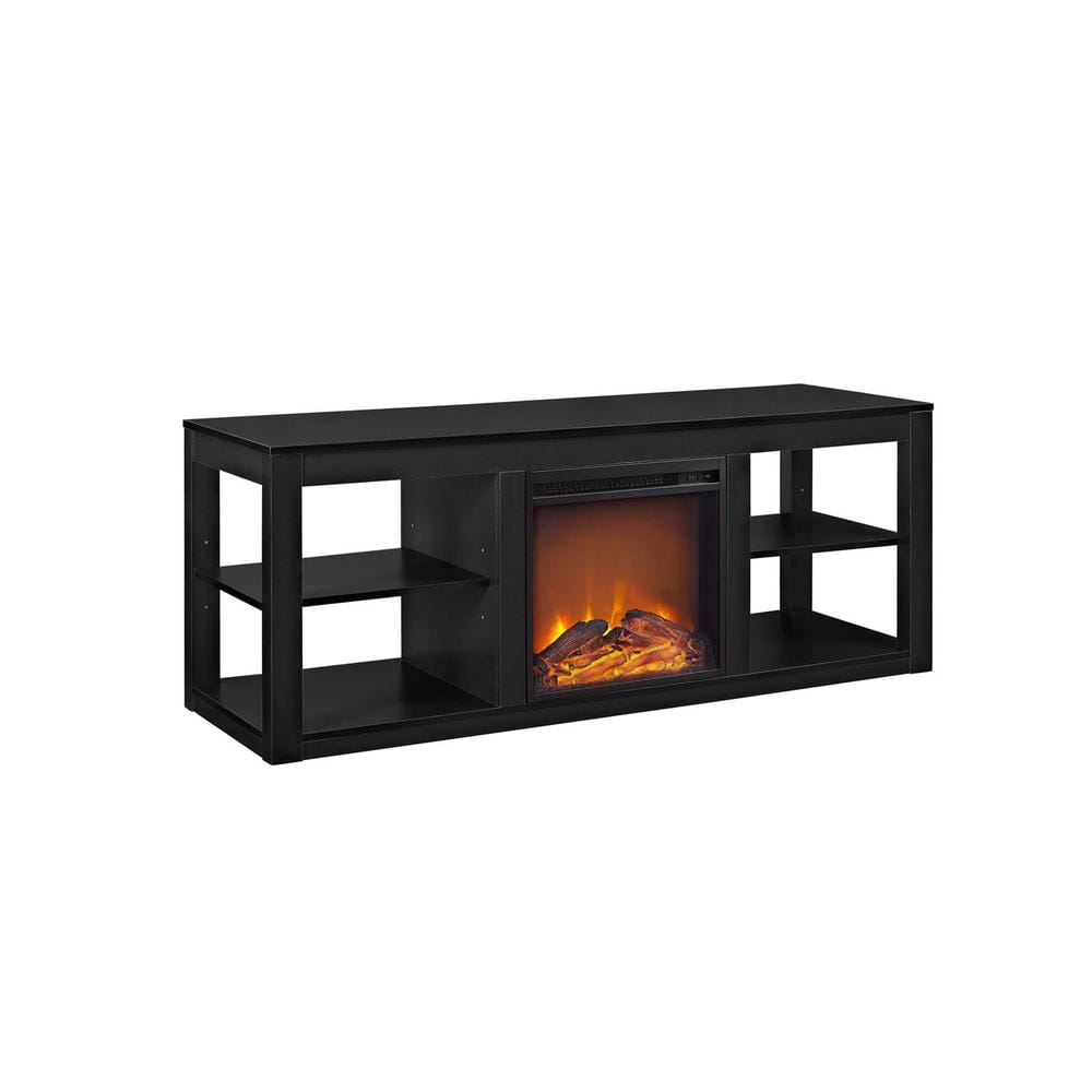 Nelson 65 in. Black TV Stand Console with Fireplace