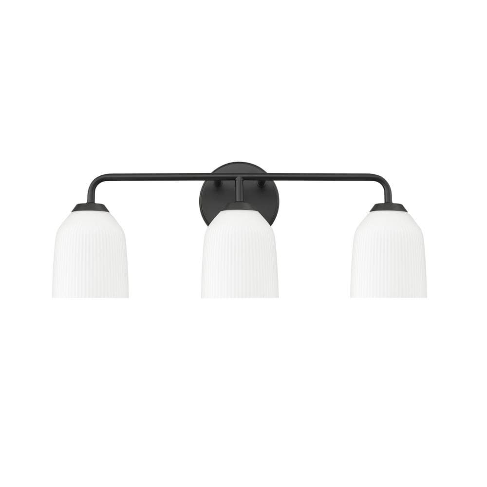 Matte Black 3-Light Vanity Fixture with Opal Glass Shades