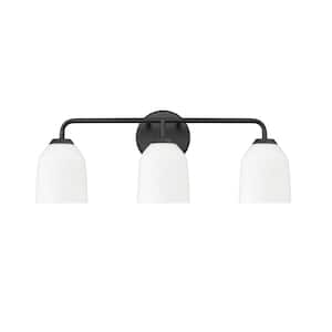 Norah 22.8 in. 3-Light Matte Black Vanity Light with Opal Ribbed Glass