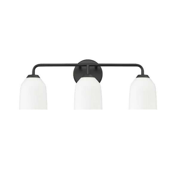Millennium Lighting Norah 22.8 in. 3-Light Matte Black Vanity Light with Opal Ribbed Glass