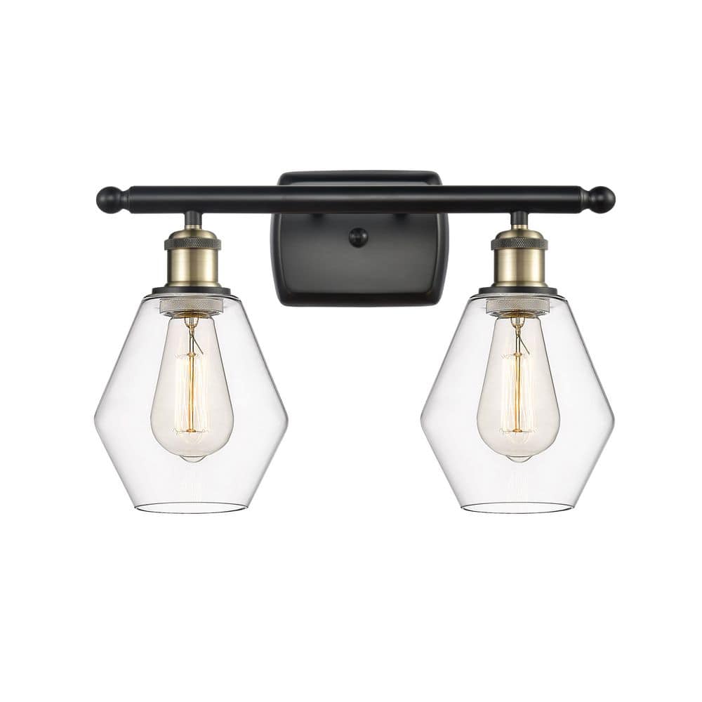 Cindyrella 16 in. 2-Light Black Antique Brass Vanity Light with Glass Shade price history on PriceWatchPro