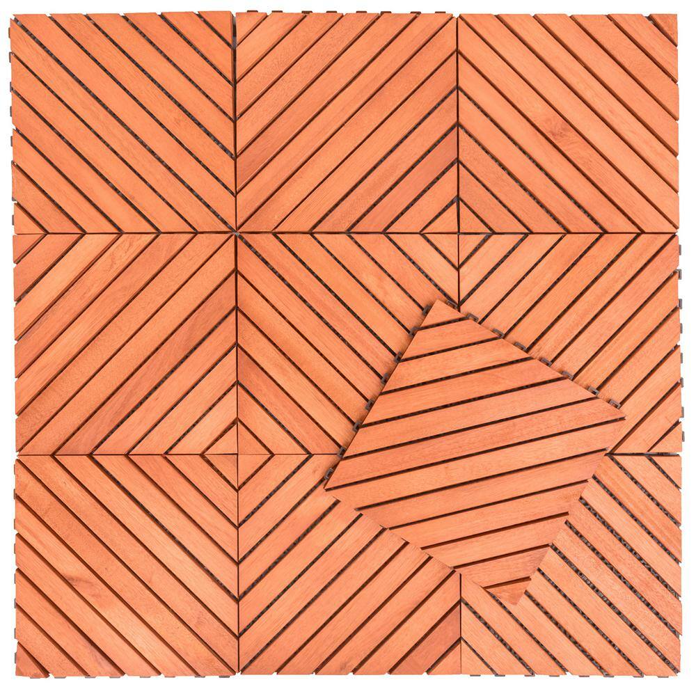HOTEBIKE 11 in. x 11 in. 12-Diagonal Slat Interlocking Eucalyptus ...