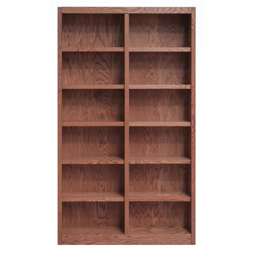 Elegant Dry Oak Adjustable Double Wide Bookcase with 12 Shelves