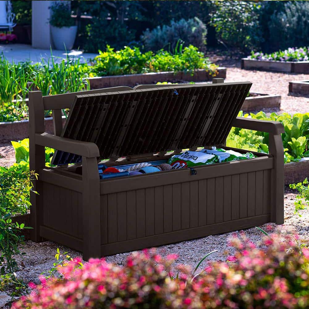 Noir Resin Outdoor Double Seating Storage Bench