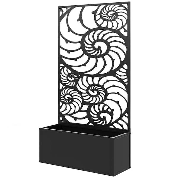24 in x 9.1 in x 44.5 in. H Black Metal Trellis Planter with Privacy Panel, Freestanding/Wall-Mount for Patio/Balcony