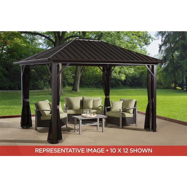 Genova 10 ft. x 14 ft. Dark Brown Rustproof Aluminum Framed Gazebo