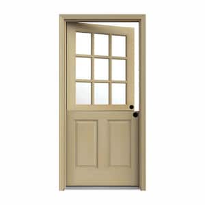 32 in. x 80 in. 9 Lite Unfinished Wood Prehung Left-Hand Inswing Dutch Entry Door with AuraLast Jamb and Brickmold