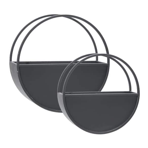 Benjara 12 in. x 12 in. Black Metal Round Wall Mount Planter (Set of 2)