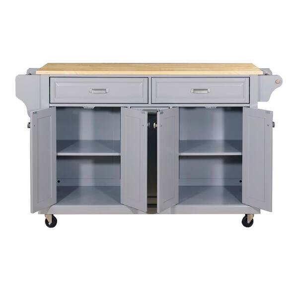 Xzkai Gray Wood 60.5 in. Kitchen Island with Towel Rack
