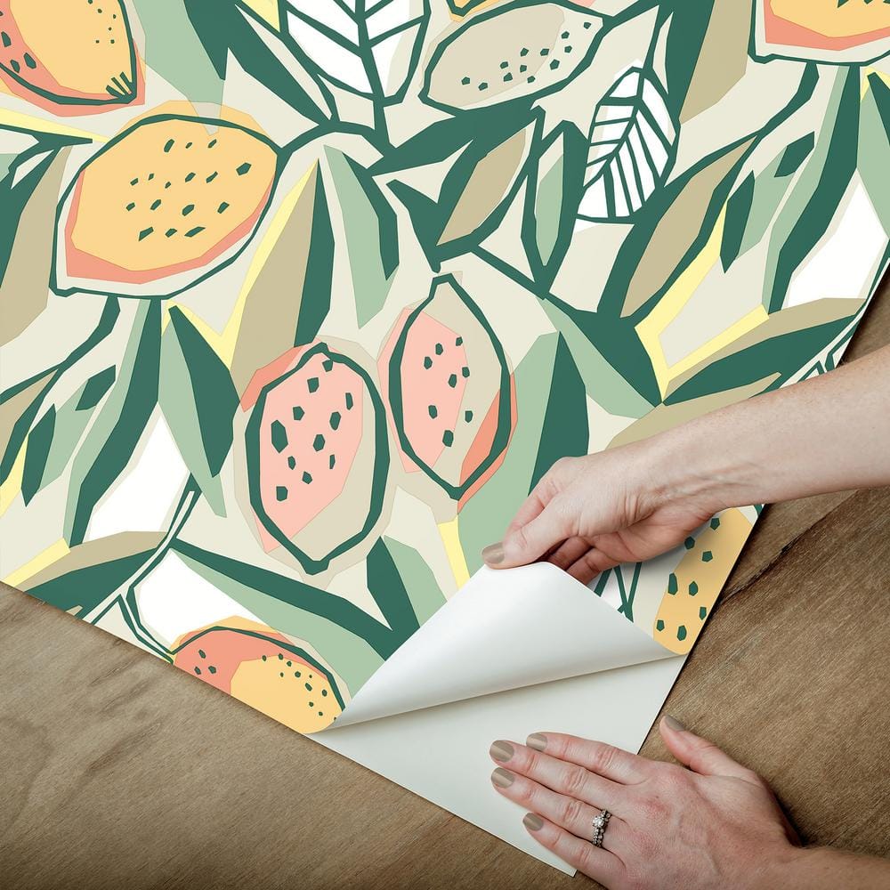 White and Green Citrus Peel and Stick Wallpaper