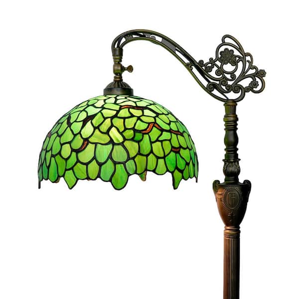 63 in. Tiffany Style Bronze Finish 1-Light Standard Floor Lamp with Green Stained Glass Lamp Shade