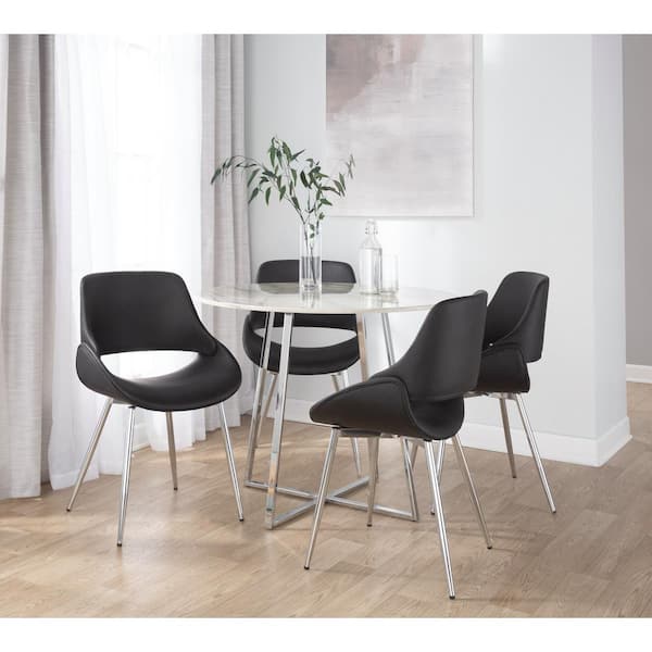 Lumisource Fabrico Black Faux Leather and Chrome Metal Side Chair (Set of 2)