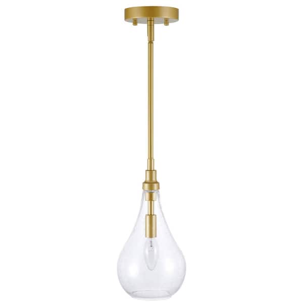 Merra 1-Light Gold Vintage Mini Pendant with Teardrop Glass Shade and Adjustable