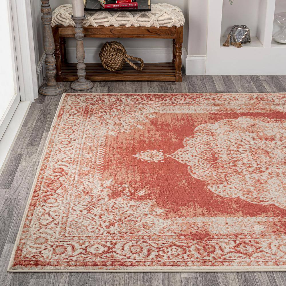 Peach/Ivory Reversible Rectangular Synthetic 4' x 6' Area Rug