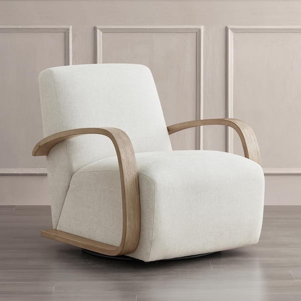 Ella Linen Fabric Swivel Accent Chair with U-shaped Grey Solid Wood Arm Modern Armchair for Living Room or Bedroom