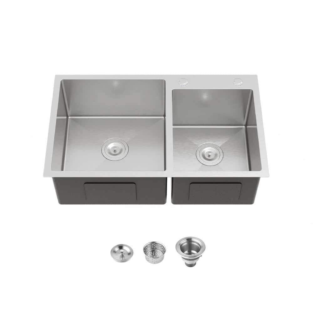 32 Inch Drop-in Double Bowl Kitchen Sink with Drain Stainless Steel Topmount Overmount Kitchen Sinks in Brushed Nickel price history on PriceWatchPro