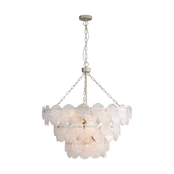 Cascada 780-Watt 13 Light Aegean Silver Statement Pendant Light with Cirrus Cloud Glass Shade, No Bulbs Included