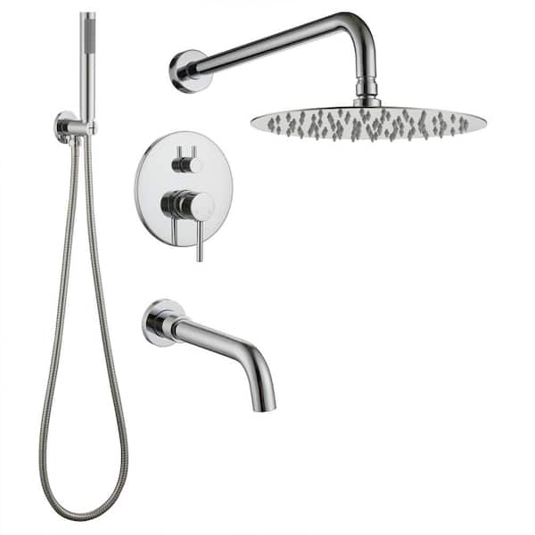 Mondawe 1-Spray 10 in. Round Wall Mount Dual Rain Fixed and Handheld Shower Head 1.8 GPM in Chrome