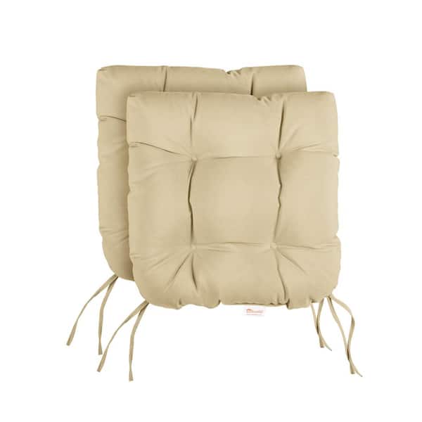 SORRA HOME Sunbrella Canvas Antique Beige Tufted Chair Cushion Round U-Shaped Back 16 x 16 x 3 (Set of 2)