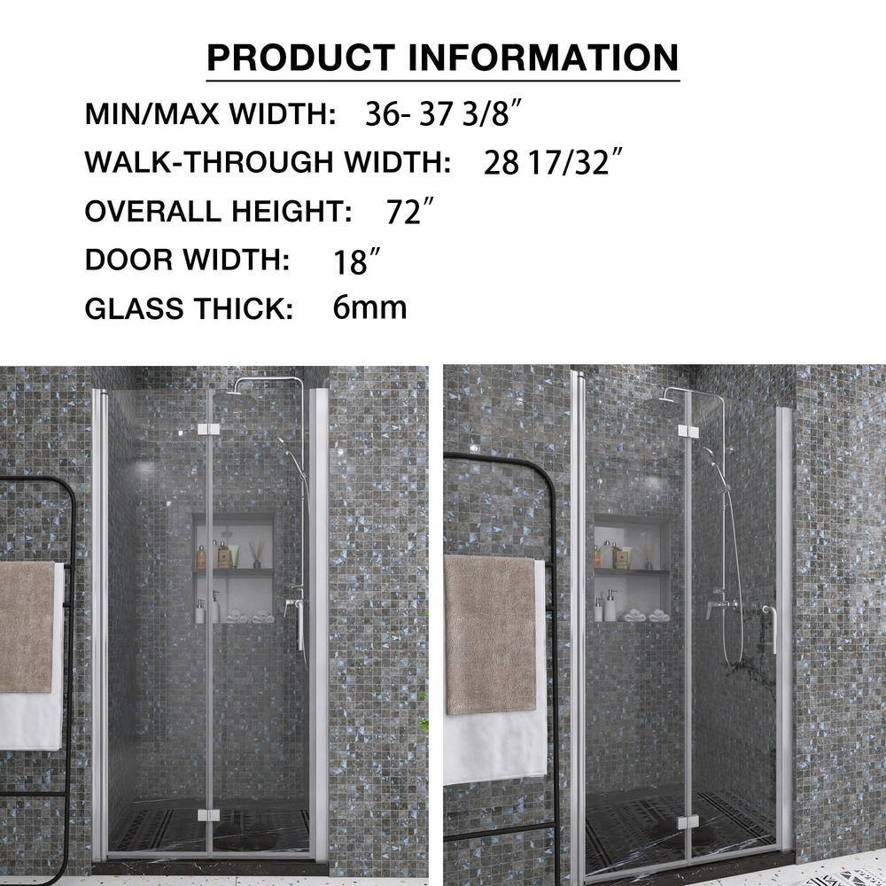 36'' Chrome Semi-Frameless Bi-Fold Shower Door with Clear Glass