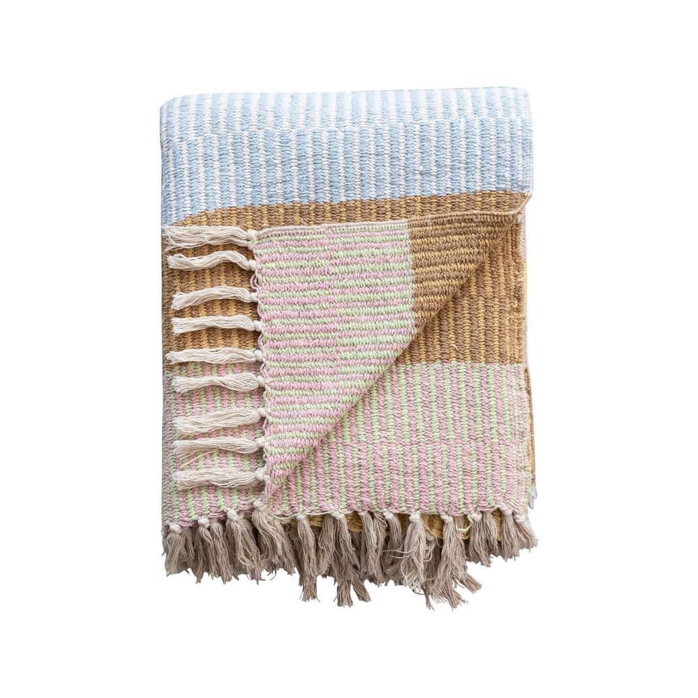 60" Brown and Cream Striped Cotton Throw Blanket