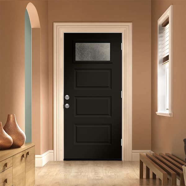 34 in. x 80 in. 3/4 Oval Lite Wendover Black Cherry Stained Fiberglass  Prehung Right-Hand Inswing Front Door